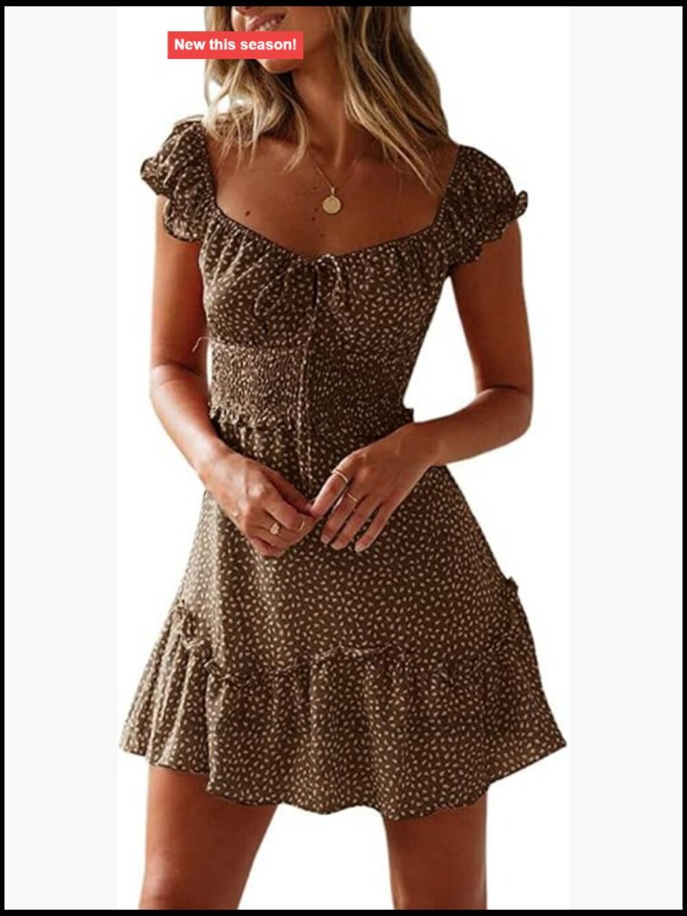 Valphsio Women's Smocked Floral Ruffle Tie Front Mini Sun Dress Summer Boho